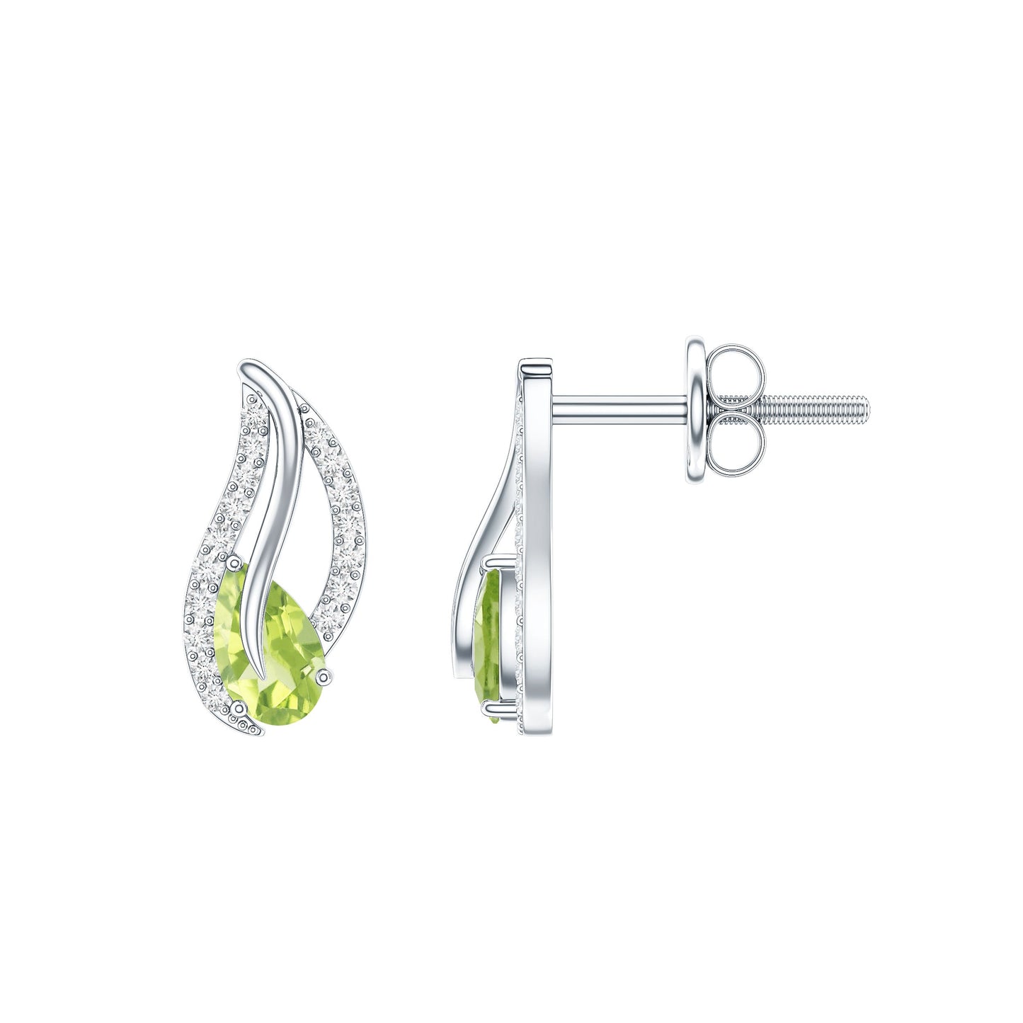Pendientes de hoja de peridoto natural con diamante para mujer