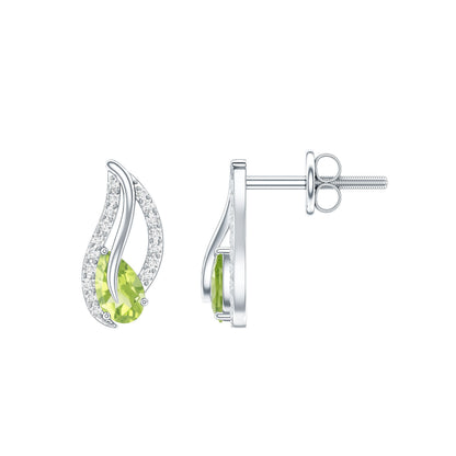 Pendientes de hoja de peridoto natural con diamante para mujer