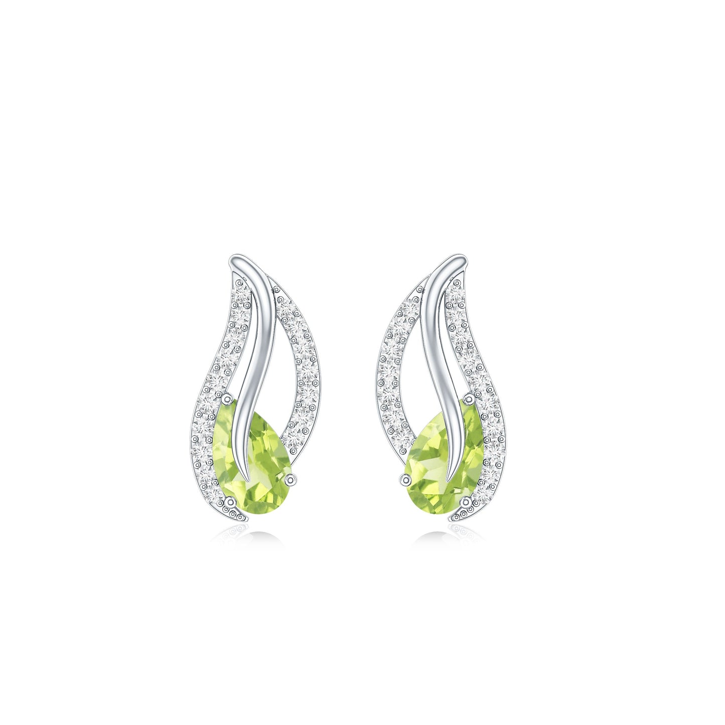 Pendientes de hoja de peridoto natural con diamante para mujer