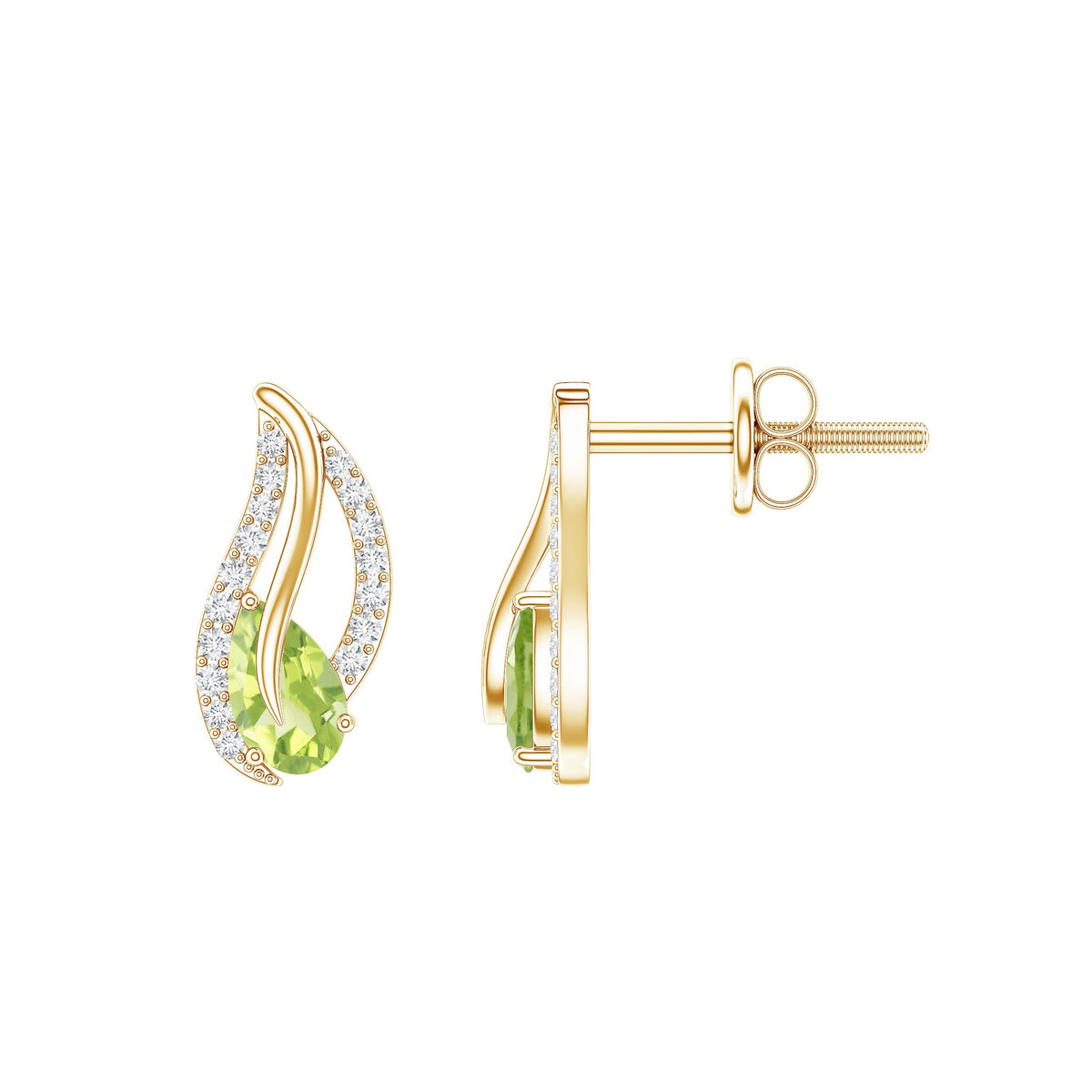 Pendientes de hoja de peridoto natural con diamante para mujer