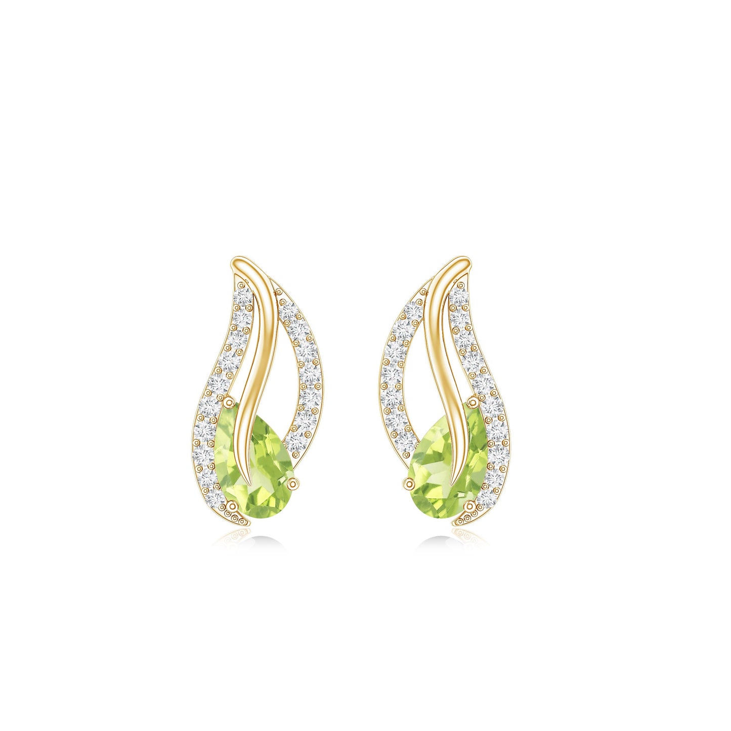 Pendientes de hoja de peridoto natural con diamante para mujer