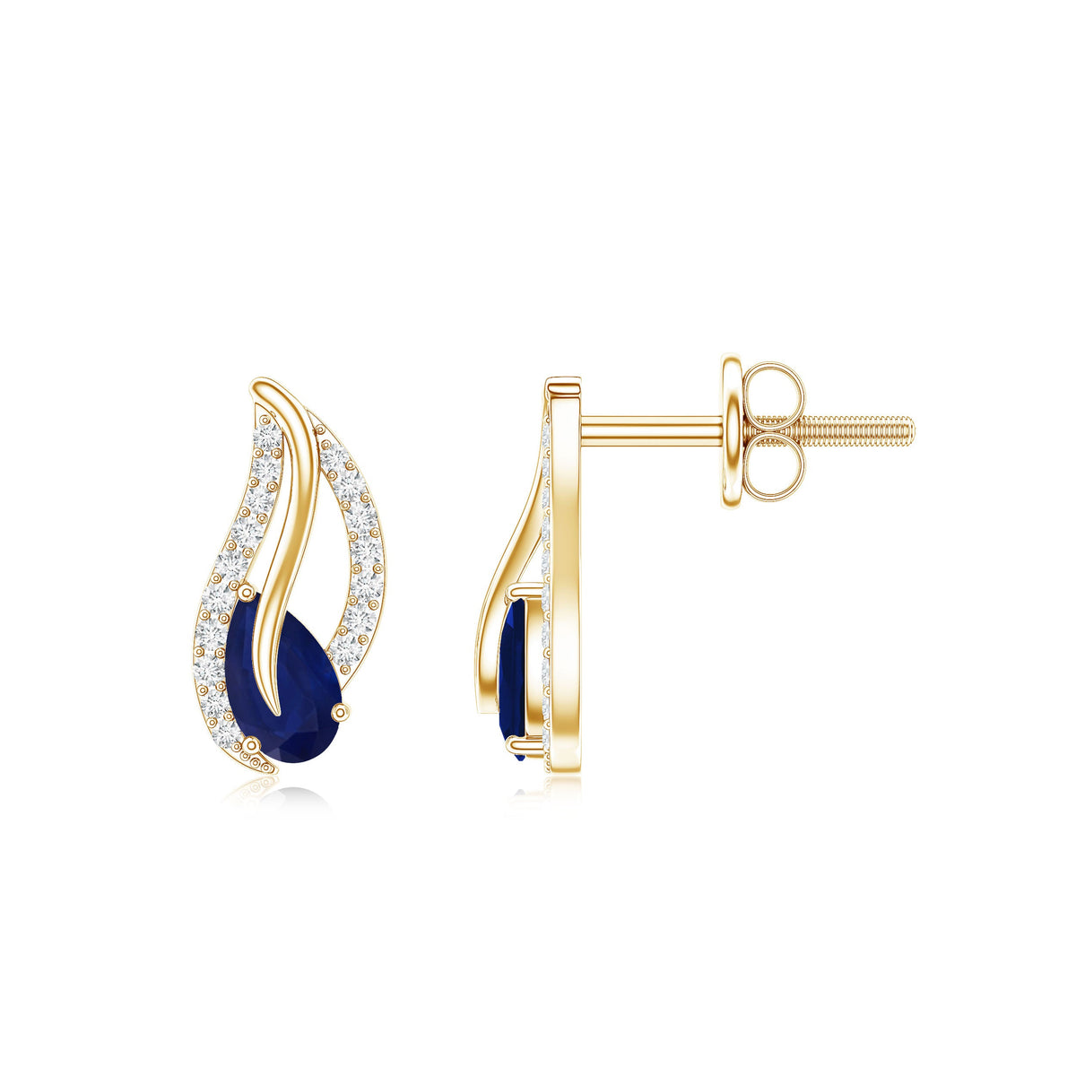 Nature Inspired Blue Sapphire Diamond Leaf Earrings