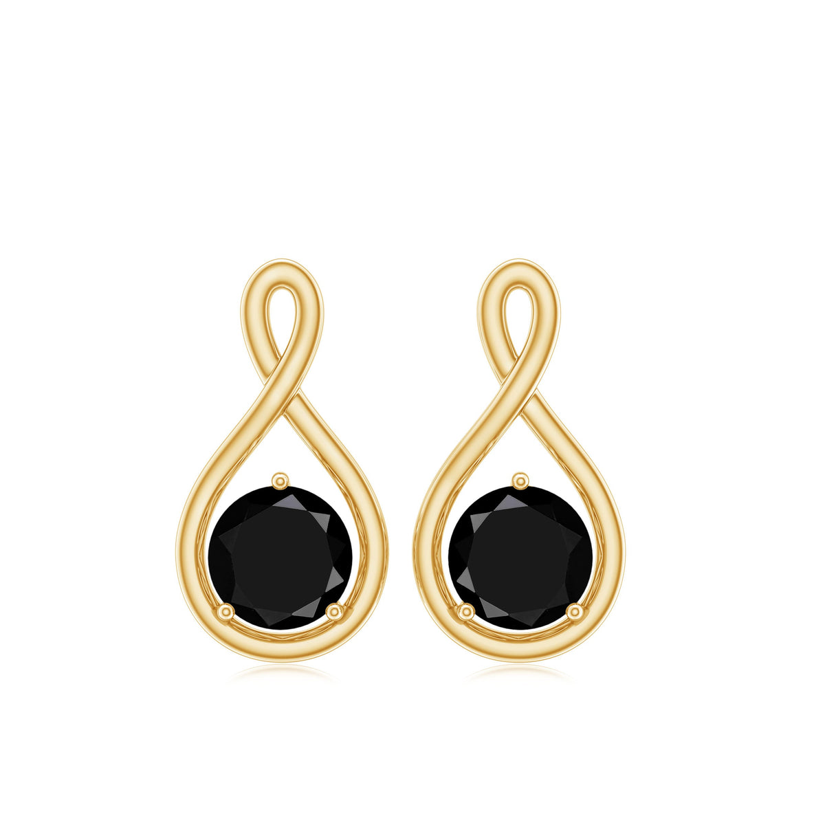 Certified Real Black Spinel Infinity Earrings with Screw Back