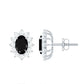 Certified Real Oval Black Onyx Stud Earrings with Diamond Halo