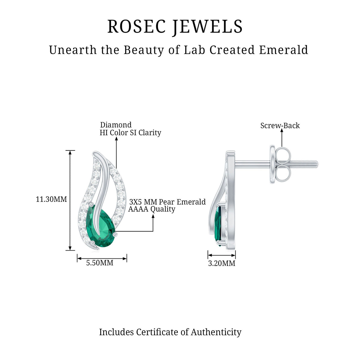 Lab Created Emerald and Diamond Leaf Stud Earrings