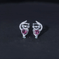 Heart Shape Pink Tourmaline and Diamond Cat Stud Earring
