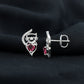 Heart Shape Pink Tourmaline and Diamond Cat Stud Earring