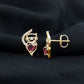 Heart Shape Pink Tourmaline and Diamond Cat Stud Earring