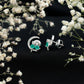 Genuine Emerald and Diamond Cat and Moon Stud Earrings