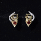 Heart Shape Garnet and Diamond Cat Stud Earrings