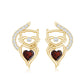 Heart Shape Garnet and Diamond Cat Stud Earrings