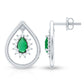 Real Emerald Teardrop Stud Earrings with Diamond Halo