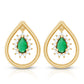 Real Emerald Teardrop Stud Earrings with Diamond Halo