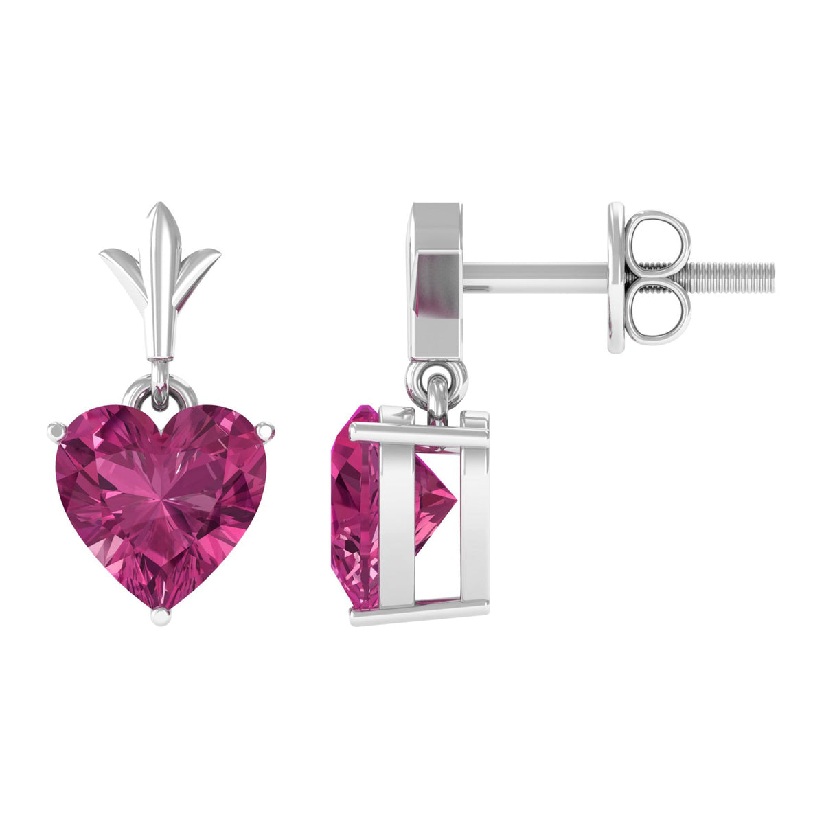 Aretes Colgantes de Turmalina Rosa en Forma de Corazón de 1.8 Quilates