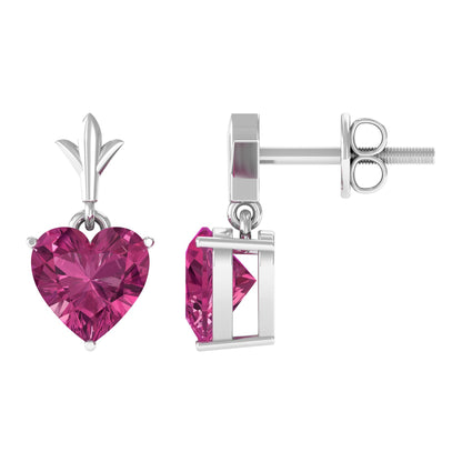 Aretes Colgantes de Turmalina Rosa en Forma de Corazón de 1.8 Quilates
