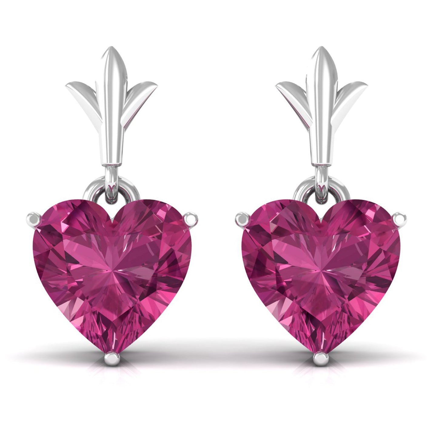 Aretes Colgantes de Turmalina Rosa en Forma de Corazón de 1.8 Quilates
