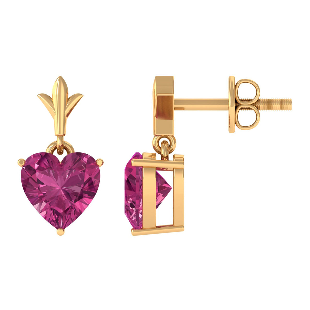 Aretes Colgantes de Turmalina Rosa en Forma de Corazón de 1.8 Quilates