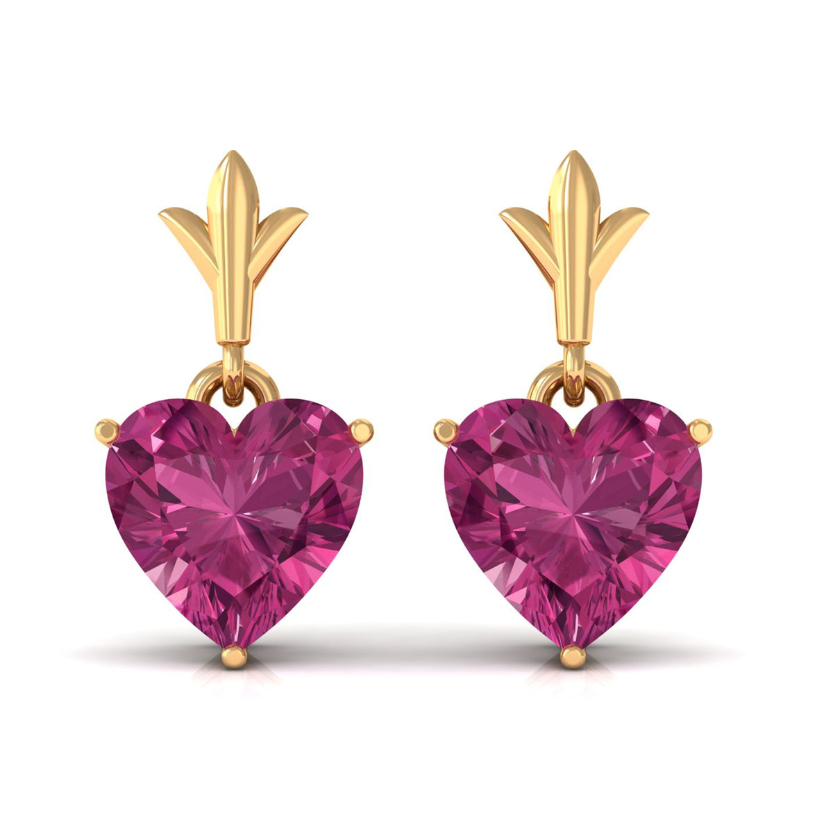 Aretes Colgantes de Turmalina Rosa en Forma de Corazón de 1.8 Quilates