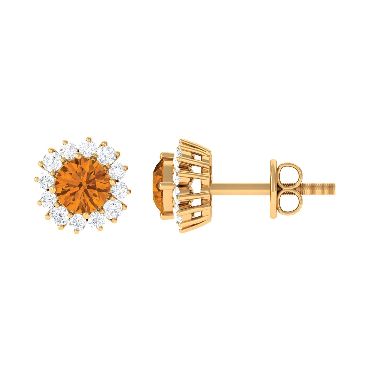 1 Carat Classic Yellow Citrine and Diamond Halo Stud Earrings