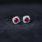 Genuine Ruby Stud Earrings with Diamond Halo