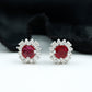 Genuine Ruby Stud Earrings with Diamond Halo