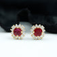 Genuine Ruby Stud Earrings with Diamond Halo