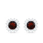 Genuine Garnet and Diamond Halo Stud Earrings