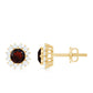 Genuine Garnet and Diamond Halo Stud Earrings