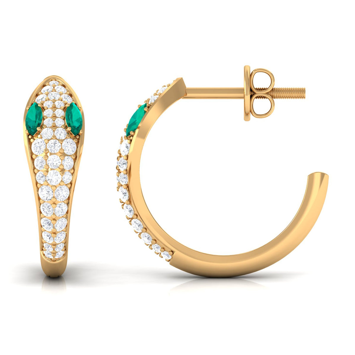 Emerald and Diamond Snake Hinged Hoop Earrings