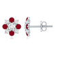 Real Diamond and Ruby Floral Stud Earrings