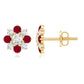 Real Diamond and Ruby Floral Stud Earrings