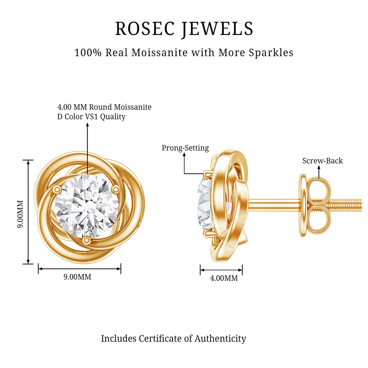 Pendientes de Moissanita con Diseño en Espiral Certificado