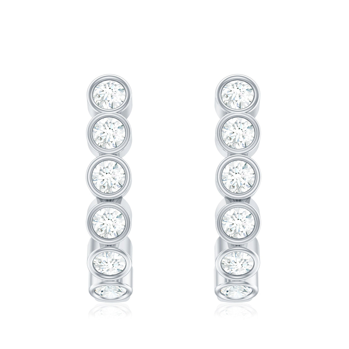 Bezel Set Round Diamond J Hoop Earrings
