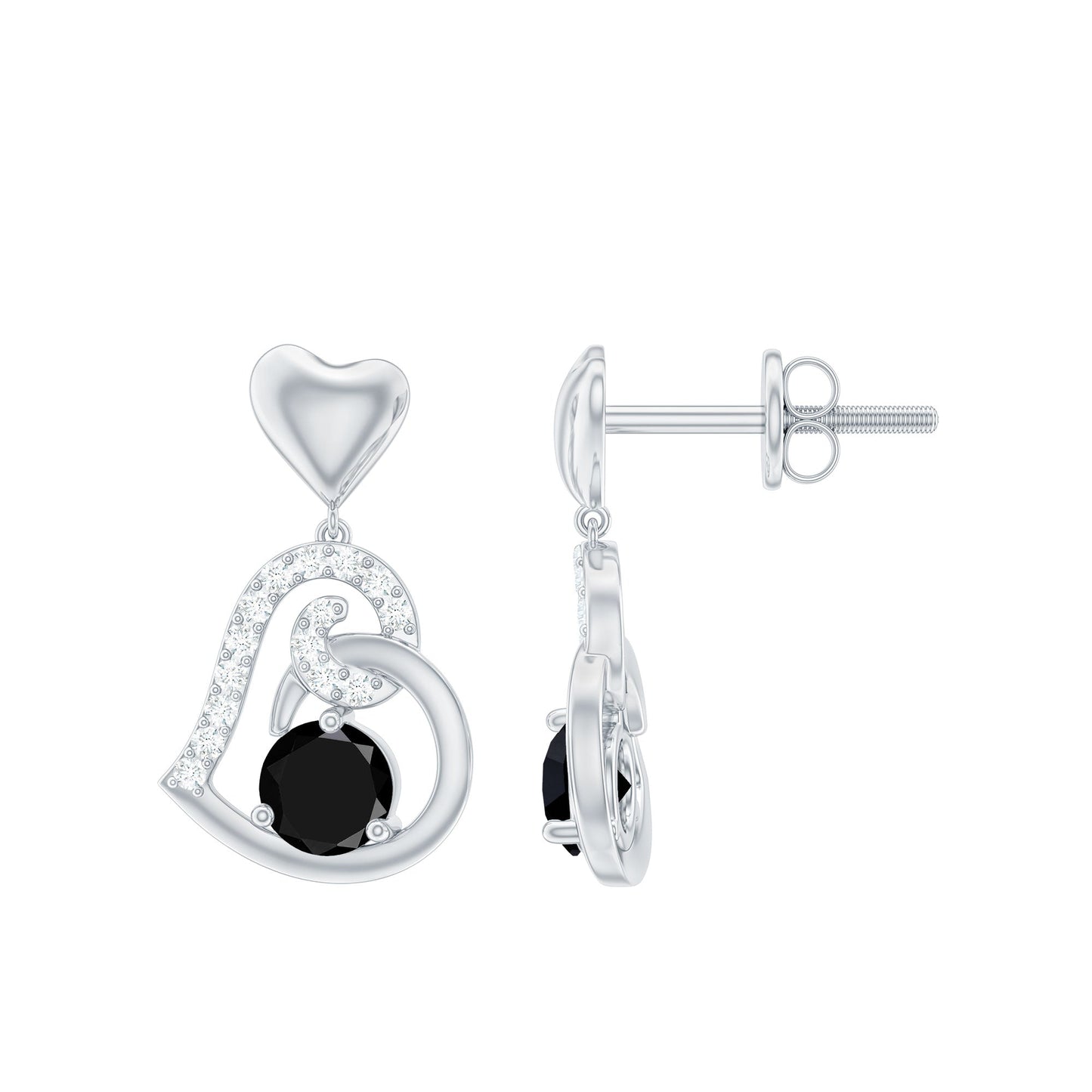 Pendiente de gota de corazón con espinela negra y acento de diamante