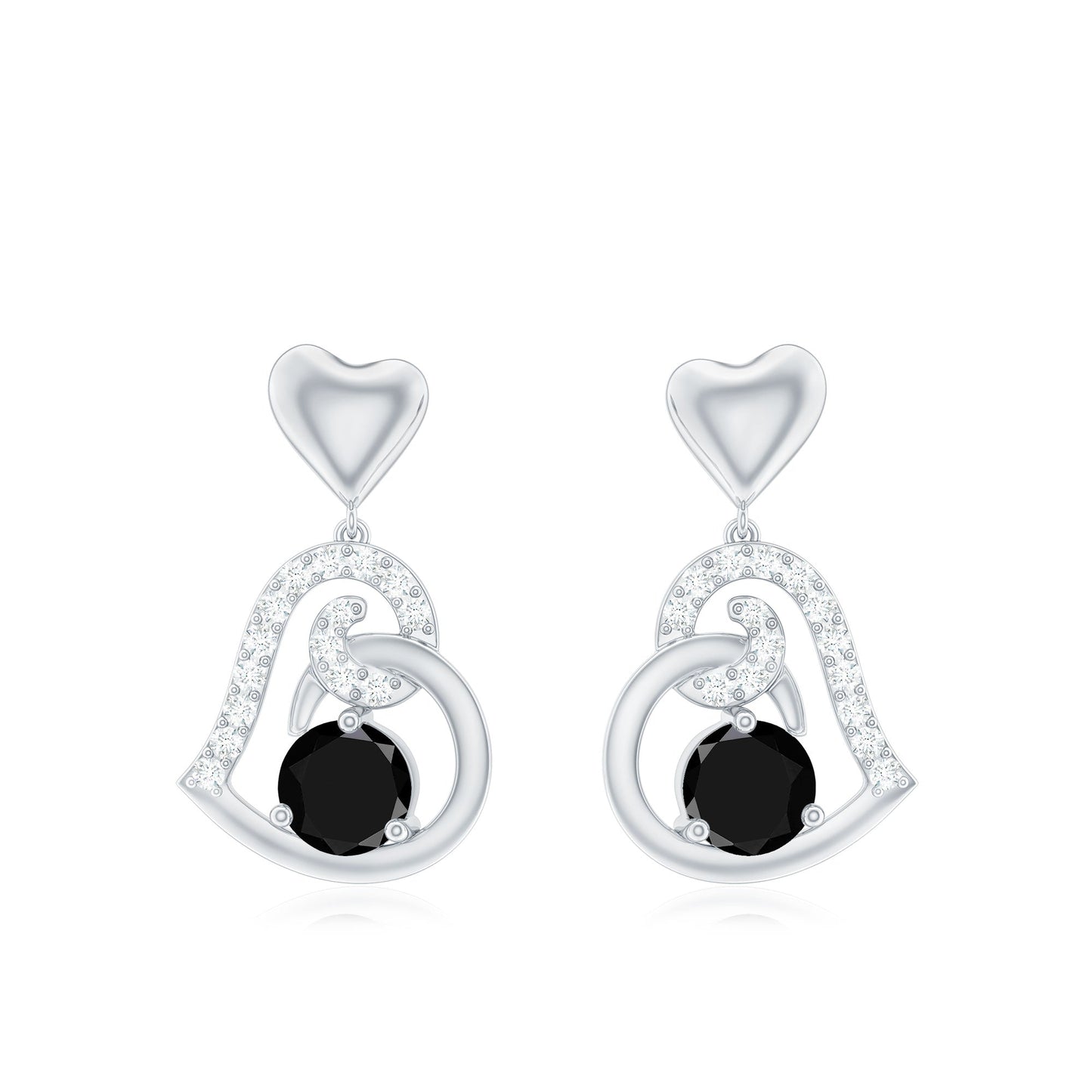 Pendiente de gota de corazón con espinela negra y acento de diamante