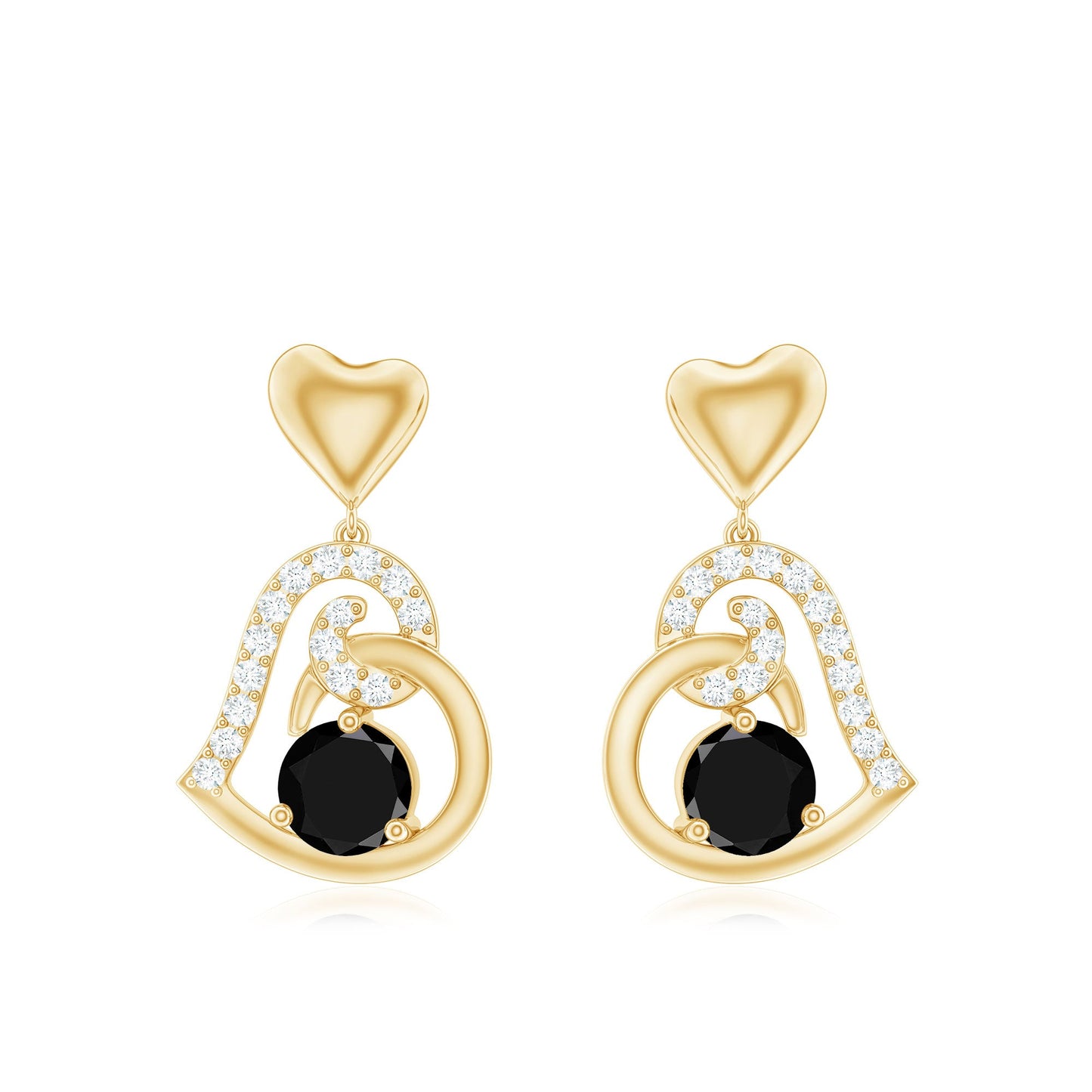 Pendiente de gota de corazón con espinela negra y acento de diamante
