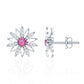 Round Pink Tourmaline Flower Stud Earrings with Diamond