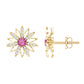 Round Pink Tourmaline Flower Stud Earrings with Diamond