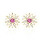 Round Pink Tourmaline Flower Stud Earrings with Diamond