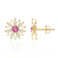 Round Pink Tourmaline Flower Stud Earrings with Diamond