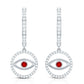 Lab Created Ruby and Moissanite Evil Eye Hoop Drop Earrings