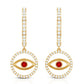 Lab Created Ruby and Moissanite Evil Eye Hoop Drop Earrings