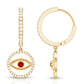 Lab Created Ruby and Moissanite Evil Eye Hoop Drop Earrings