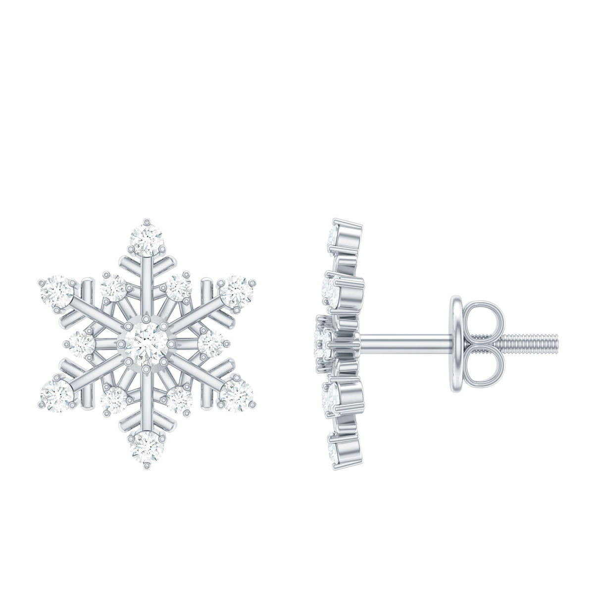 Certified Moissanite Snowflake Stud Earrings For Christmas
