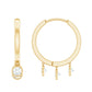 Natural 3 Stone Diamond Drop Hoop Earrings