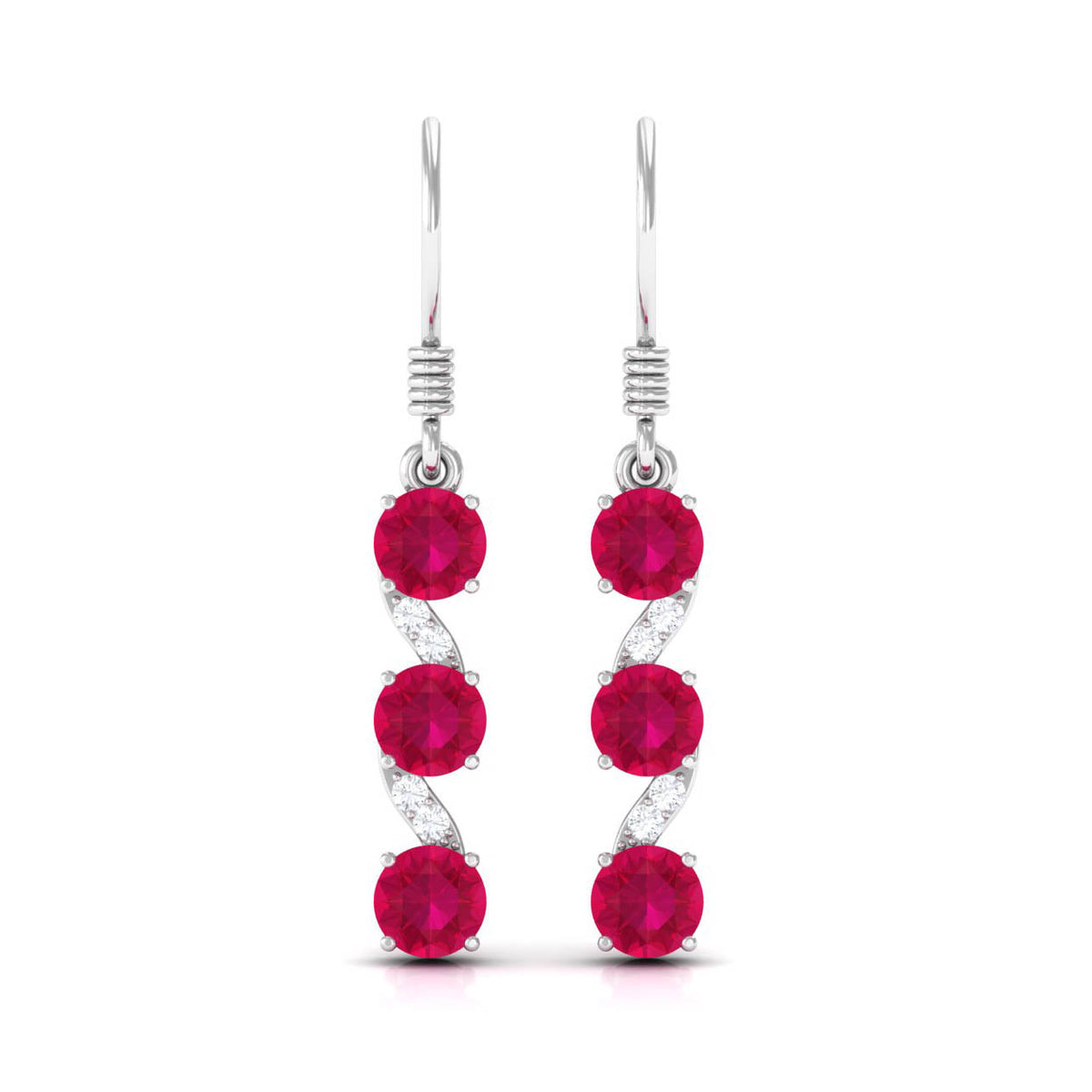 Natural Ruby Diamond Dangle Earrings with Fish Hook