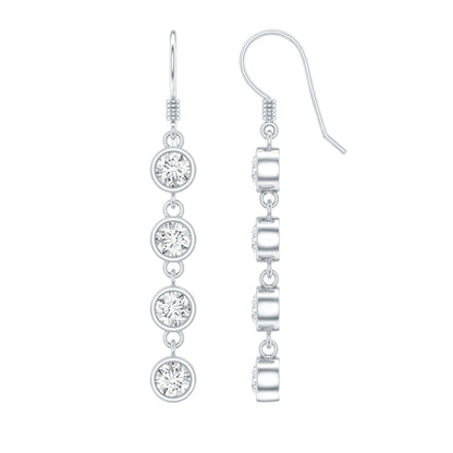 Bezel Set Round Moissanite Simple Dangle Earrings
