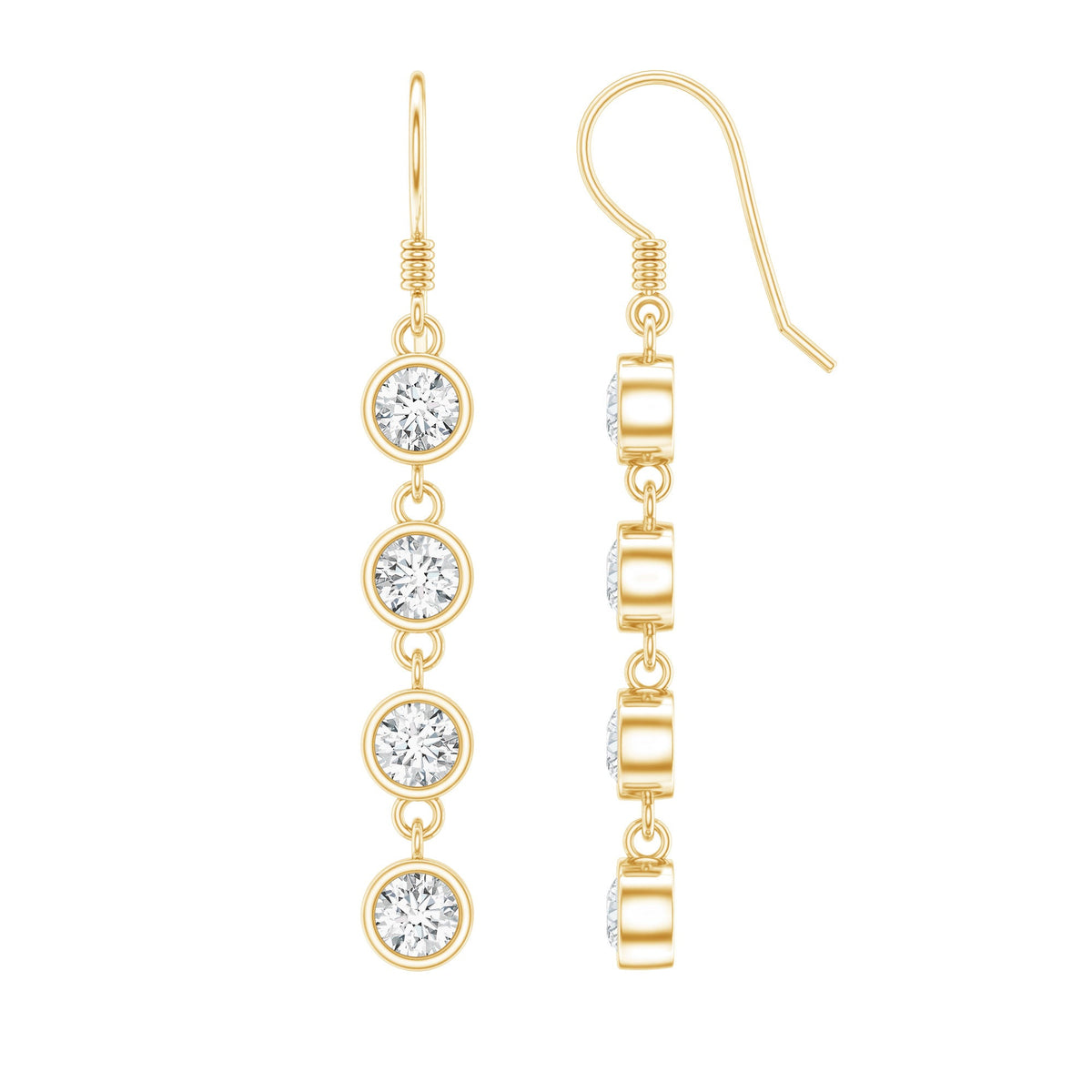 Bezel Set Round Moissanite Simple Dangle Earrings