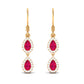 Real Pear Shape Ruby Dangle Earrings with Diamond