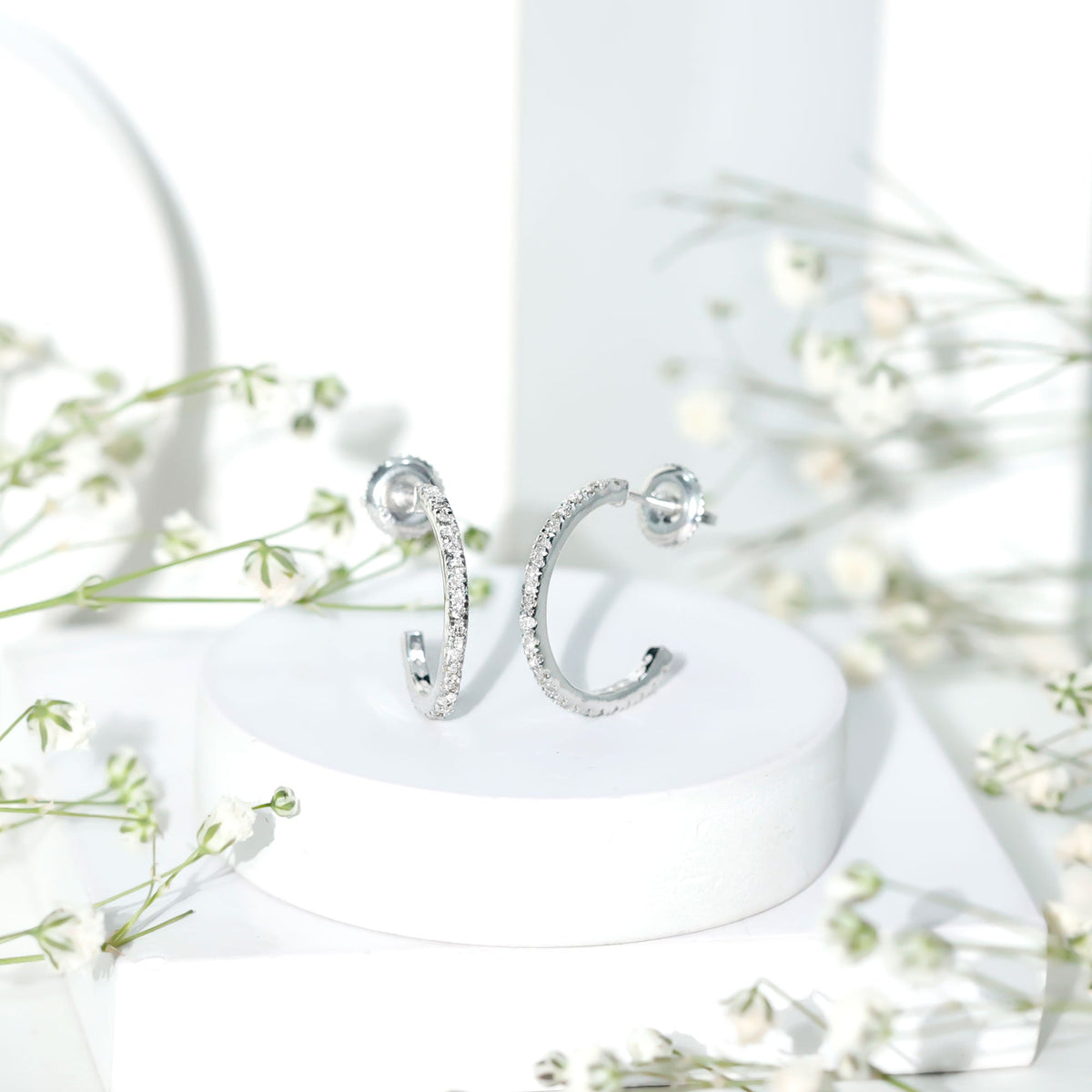 Round Shaped Diamond Hoop Earrings